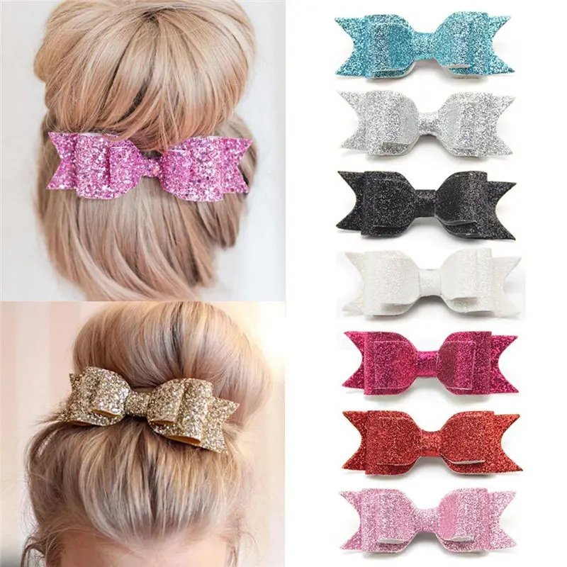 Verkauf 1 Stück Frauen Mädchen Elegante Großen Bogen Haarspange Pailletten Haar Clip Glitter Haar Schmuck 16 Farben