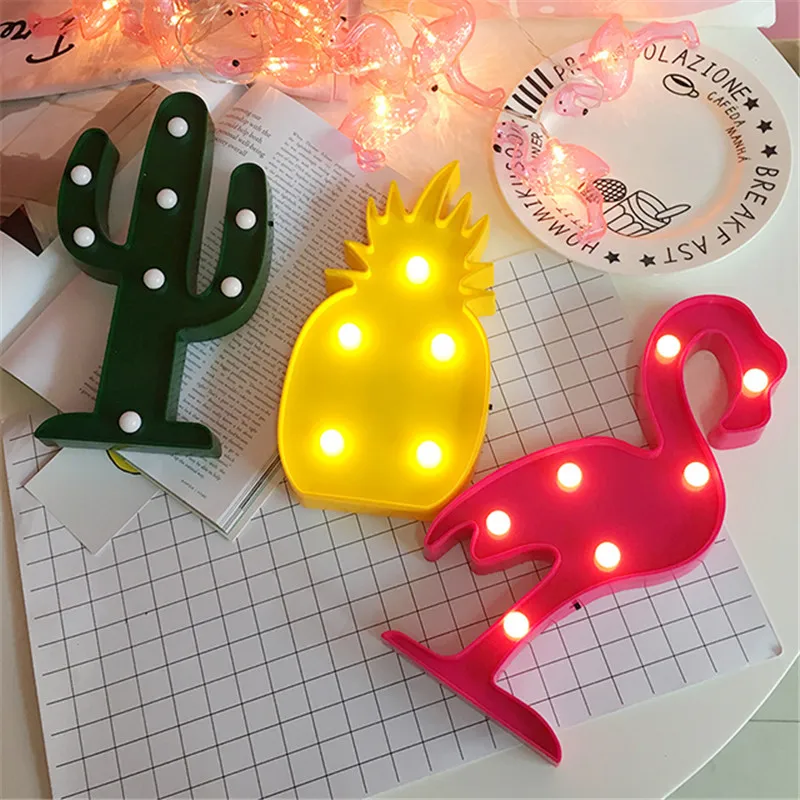 

1X Lovely Flamingo/Pinapple/Cactus/Cloud LED Night Light Cartoon Warm White Lamp 2AA Battery Operated Baby Room Bedside Lights