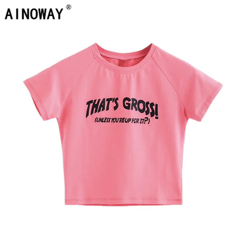 

Harajuku t shirt women Korean style t-shirt tee pink kawaii Letter printed embroidery crop tops shirt camiseta feminina