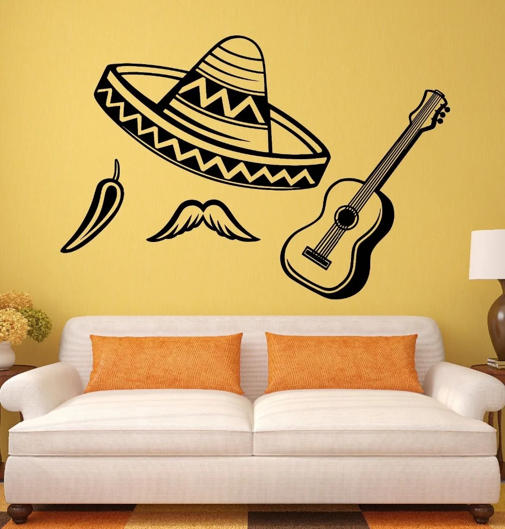 Wall Decal Latin America Sombrero Chile Guitar Vinyl Stickers Art Mural
