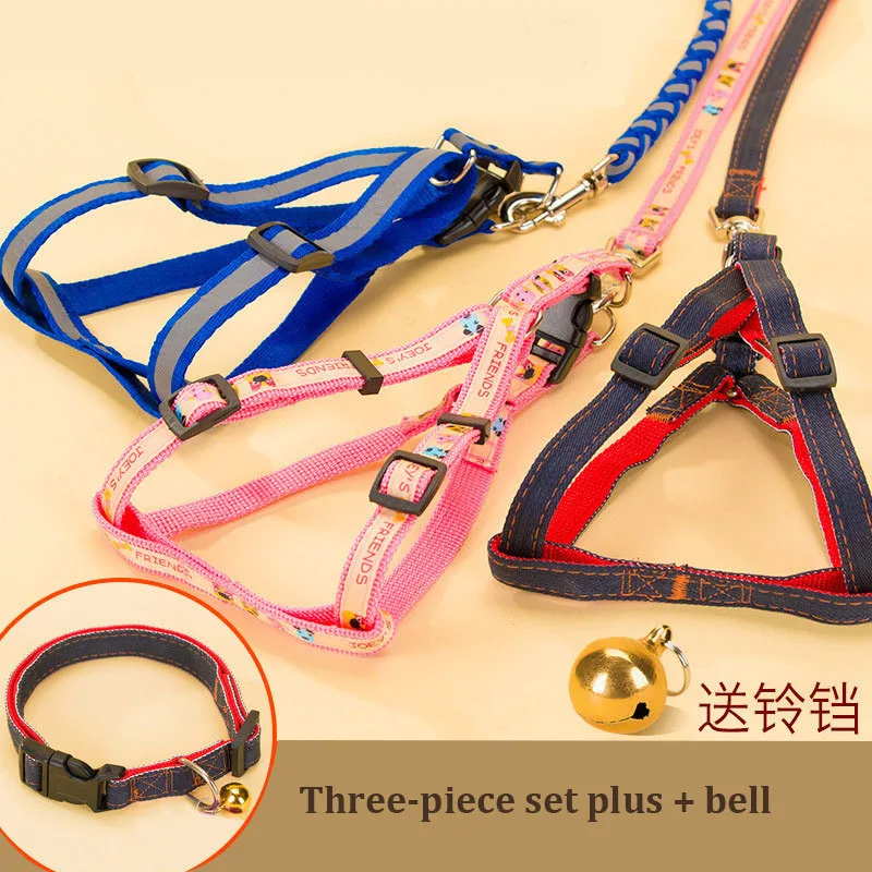

High quality nylon dog collar cartoon patch pet chest straps small dogs teddy puppy dog leash chain   