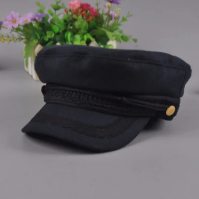Который в душ теплая шерсть зимние военная шляпа для Женская мода плоская крышка одноцветное пустой армии соломенная шляпа женские винтажные casquette - Цвет: navy2