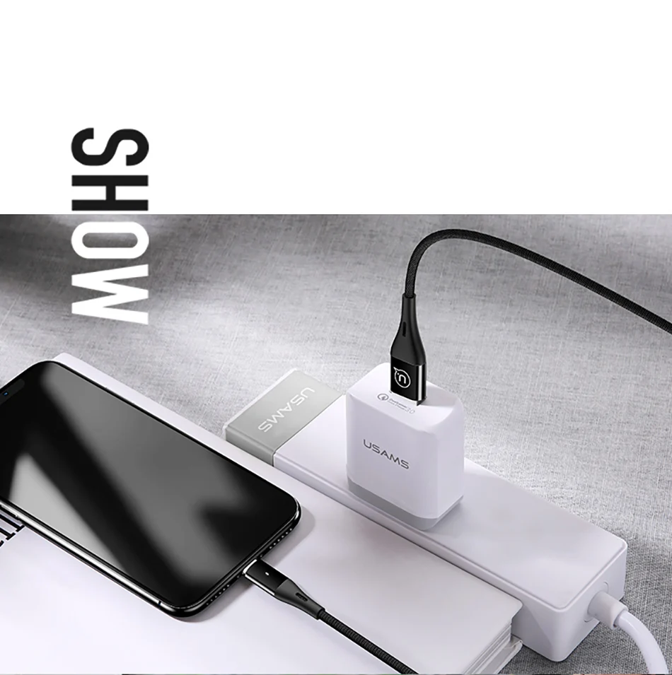 USAMS светодиодный usb-кабель для iPhone X, 8, 7, 5, 5S, se, iPad, 2,4 А, кабель для быстрой зарядки и передачи данных, шнур для зарядного устройства iPhone