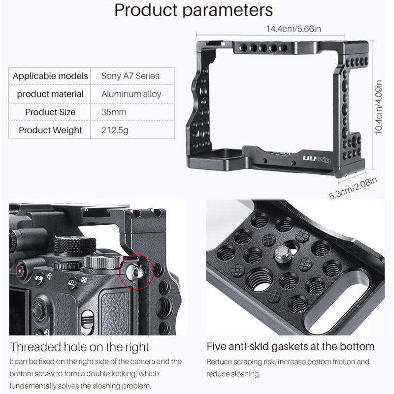 Camera Case for Sony A7III A7M3/A7R3 Vlogging Metal Cage with Arri Locating Hole Cold Shoe For Microphone Top Handle Grip UURig