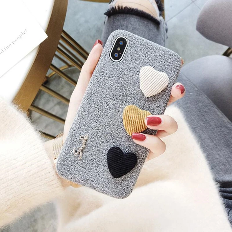 

Cute 3D Love Heart Phone Cases for iPhone 11 Pro Max X 8 Plus Case Fabric Soft Case for iPhone 7 6S Plus X XR XS Max Back Cover