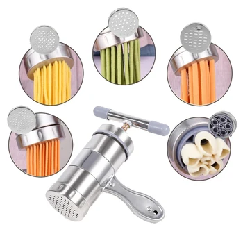 

Manual Noodle Maker Press Pasta Machine Crank Cutter Fruits Juicer Cookware With 5 Pressing Moulds Making Spaghetti Kitchenware.