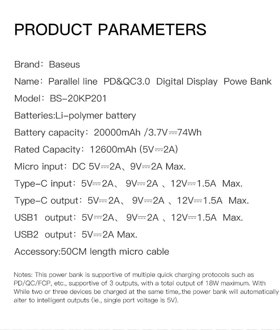 Baseus 20000 мАч Внешний аккумулятор для iPhone huawei, внешний аккумулятор usb type C PD+ быстрое зарядное устройство 3,0, быстрая зарядка, внешний аккумулятор