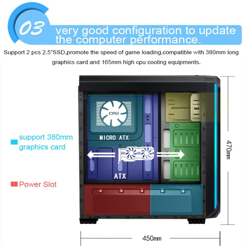 Чехол для игрового компьютера Aigo ATX Mid Tower 240 мм с водяным охлаждением вентилятором