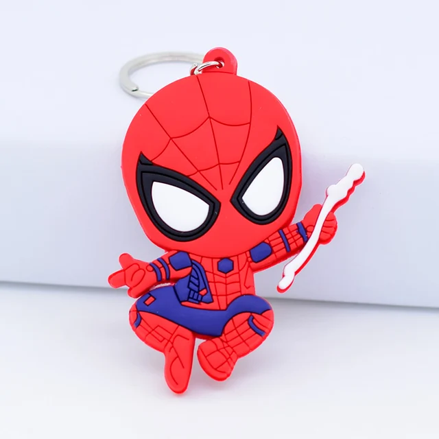 Cute Spider Man Keychain PVC Super Hero Keyring Double Sided Anime Key