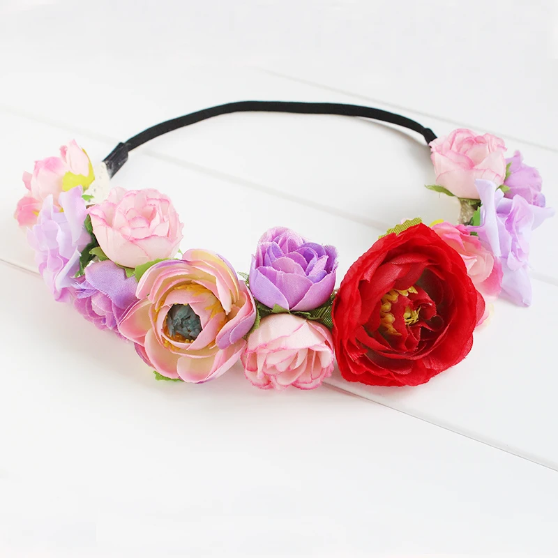 colorful artificial Handmade Rose Flower Headband Woman Girls Flower