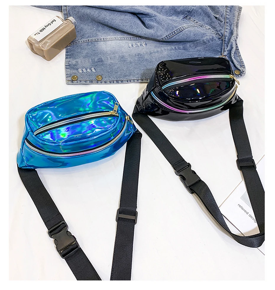 Free-Shipping- Laser-Waist-Packs-Bags-Women-Pure-Color-Fanny-Pack-Female-Belt-Bag-Black-PVC-Waist-Packs-Laser-Chest-Phone-Pouch-3