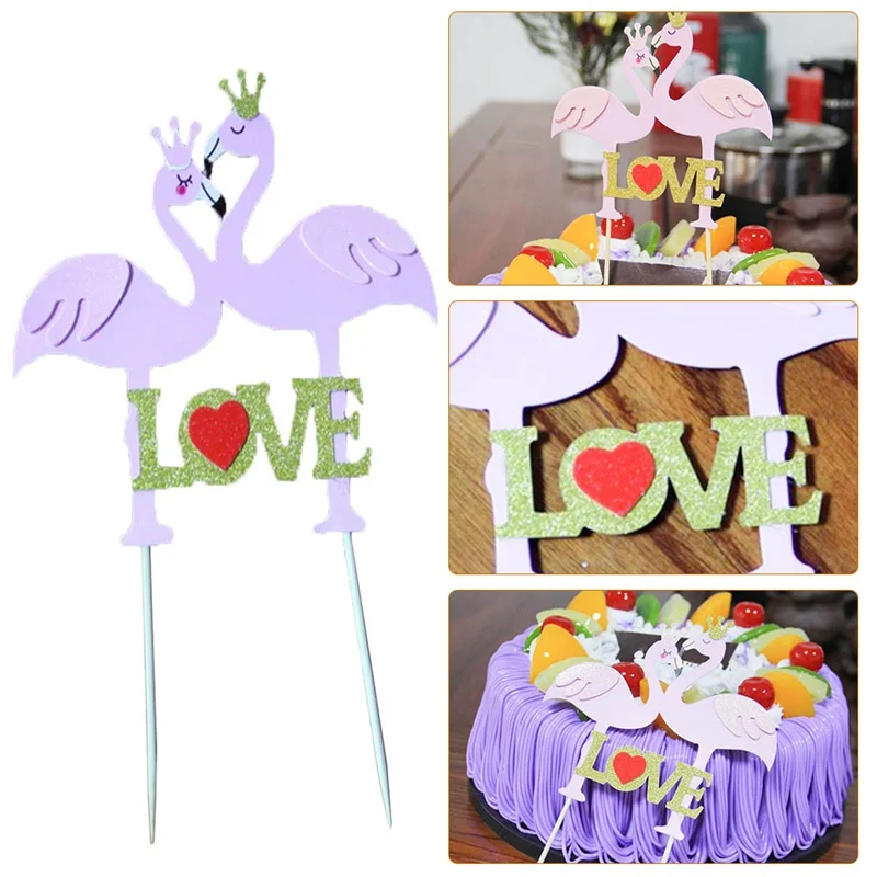 

1Pc Happy Birthday Flamingo Red Insert Card Birthday Party Cake Decoration DIY Decoration Birthday Wedding Accessories