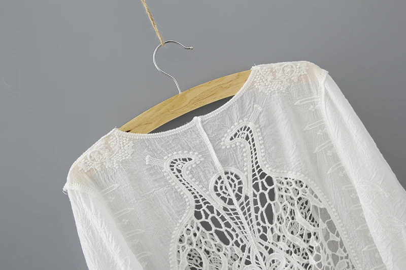 White Lace Hollow Out Half Sleeve Kimono Cardigan Blouse