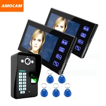 Touch Key 7 inch Video Door Phone Intercom Doorbell System Fingerprint RFID Card Access Control unlock video Door bell Doorphone
