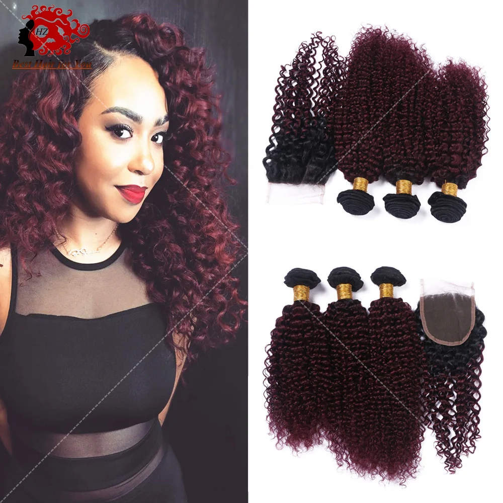 Two Tone Brazilian Weave Hair Kinky Curly Ombre Human Hair Extensions