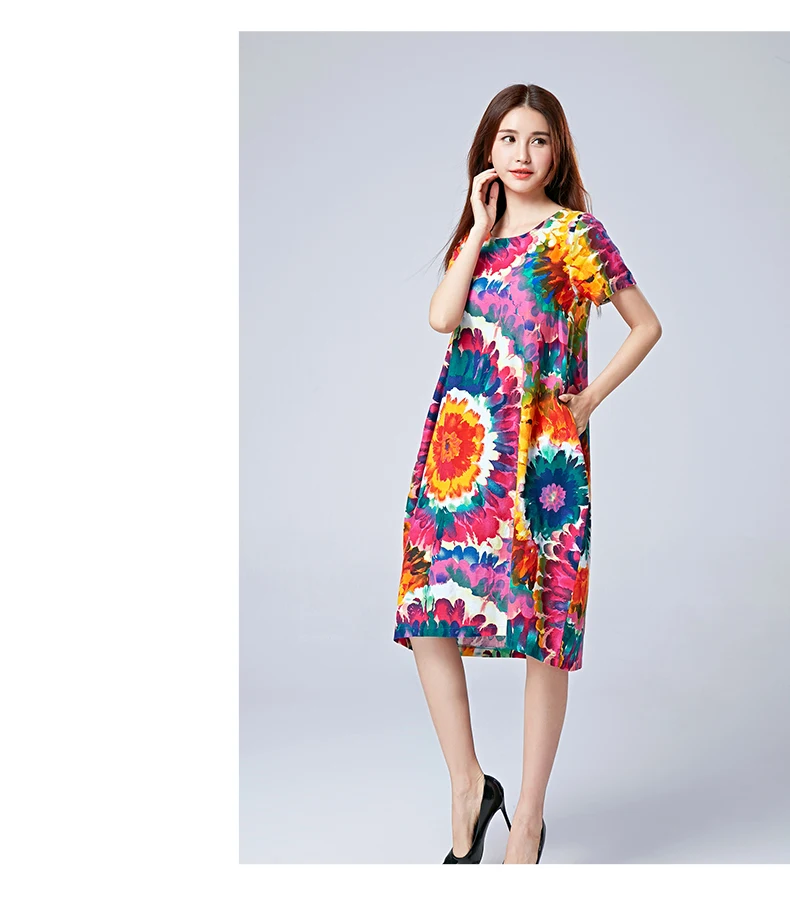 Летнее платье, женское пляжное платье, Vestidos, повседневное, размера плюс, короткий рукав, хлопок, лен, с принтом, женская одежда, для женщин, 3580 50