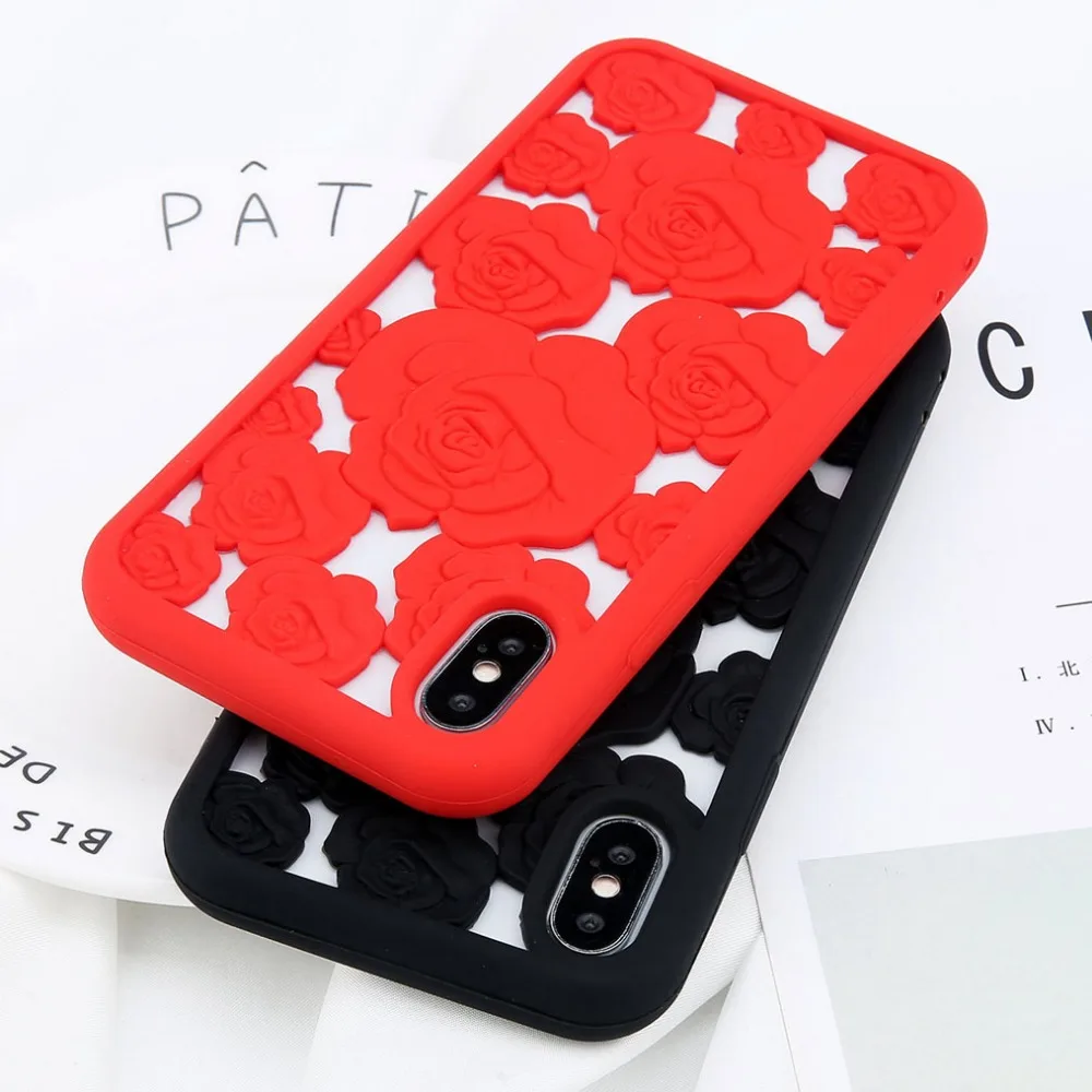 Luxury Fashion Gel Rose Flower Back Cover 3D Hollow Rose ...