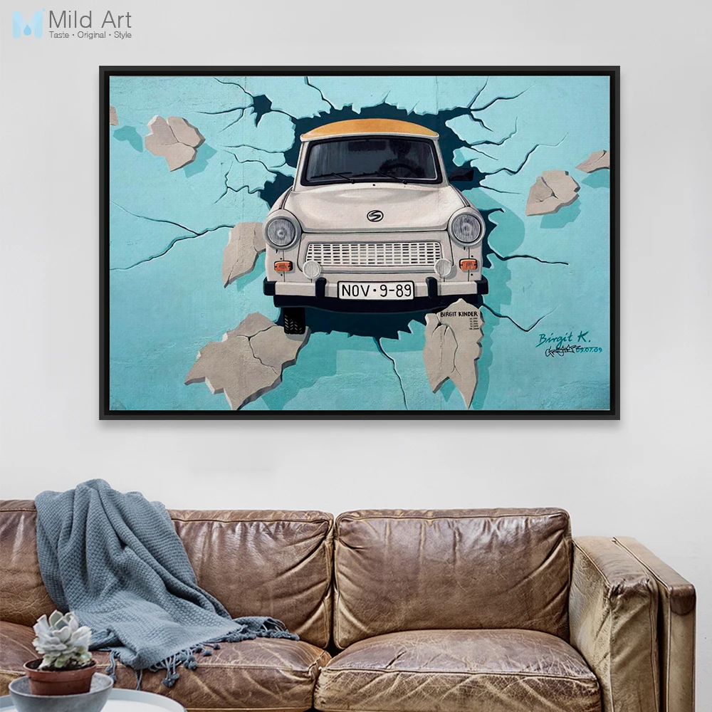 Vintage Retro 3D Jalan Graffiti Pop Mobil Kanvas A4 Besar Art Print