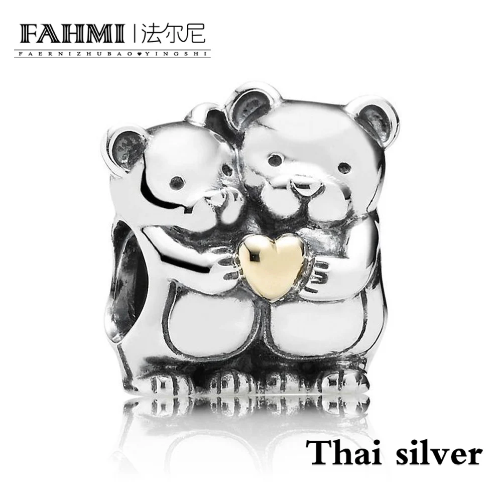 

FAHMI Thai Silver Vintage Teddy Bears Silver Charm With 14k Heart Original Limited Edition Jewelry Factory Wholesale 791395