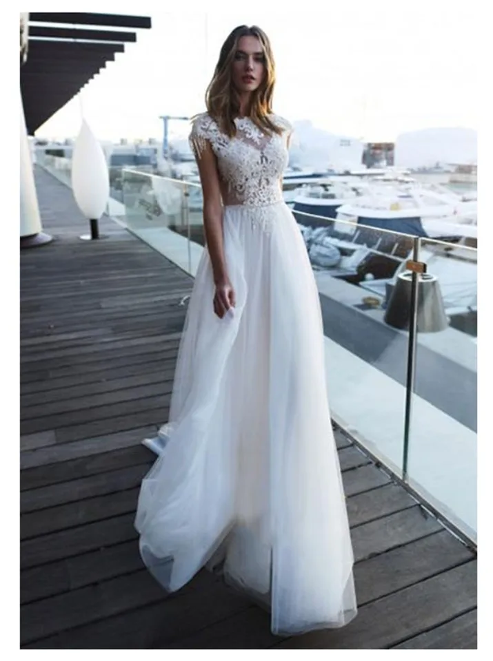 ivory lace beach wedding dress