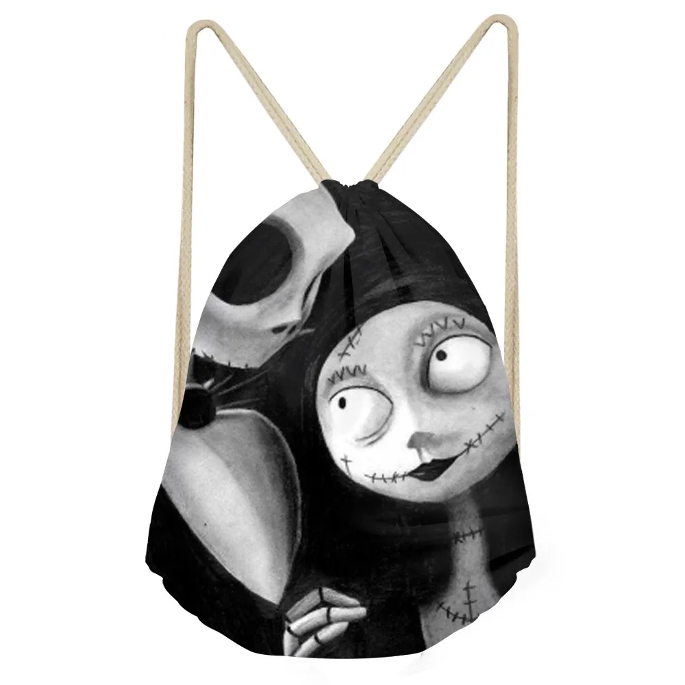 Punk 3D Black Skull Printed Women Drawstring Bags Multifunction Storage Backpacks for Teens Girls Softback Beach