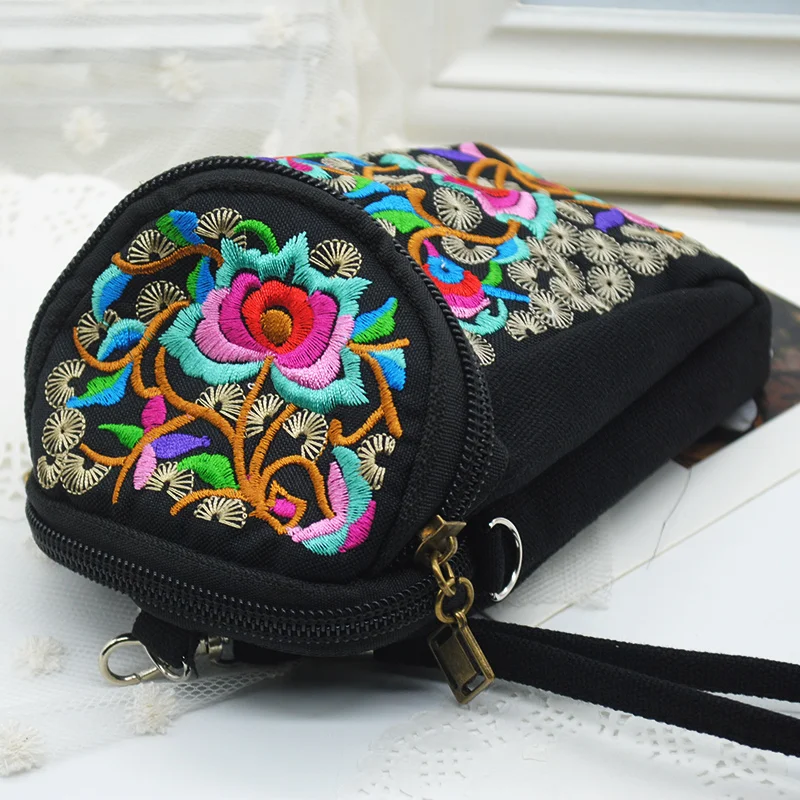 

Chinese Style Retro Floral Embroidery Clutch Bag for Women Ethnic National Camera Bag Vintage Zipper Phone Pouch Coin Purse