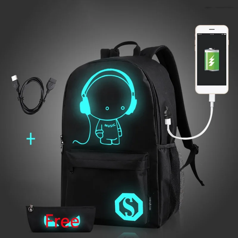 Студенческий рюкзак для спортзала, студенческий светящийся анимационный рюкзак для подростка с usb-зарядкой, Противоугонный рюкзак для ноутбука, рюкзак для улицы