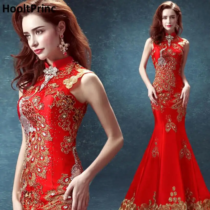 Red Phoenix Gem Bride Toast dinner Party Performances Host Fishtail