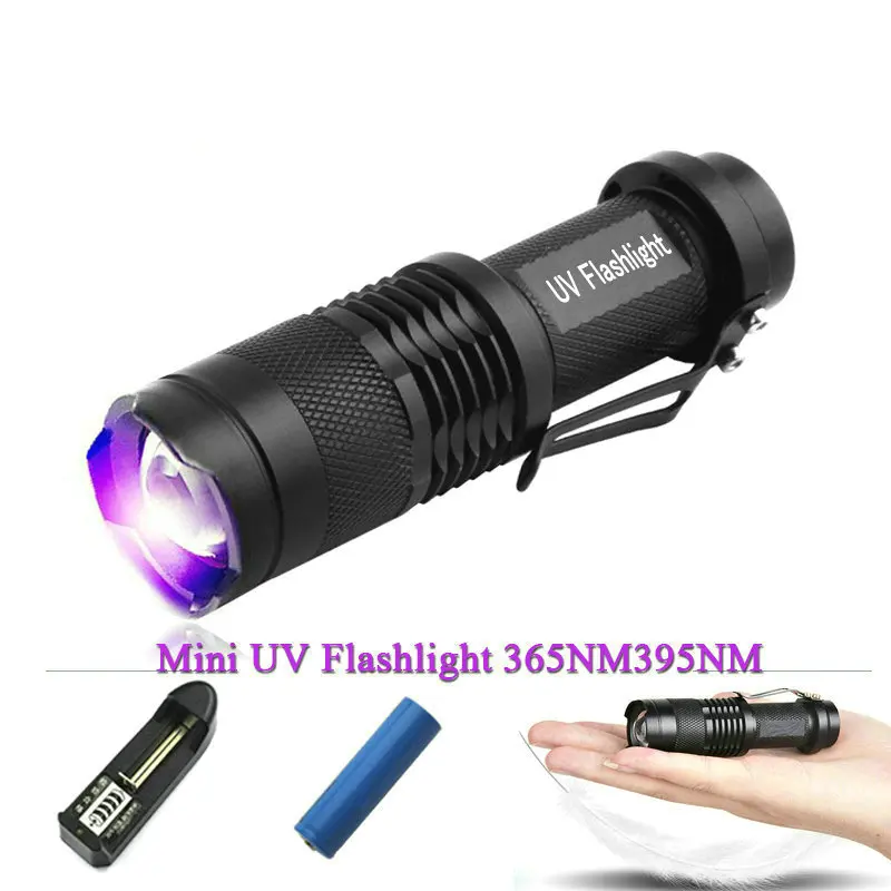 УФ светодиодный фонарик мини-зум 365nm blacklight 395nm лампа cree torcia зарядка использование