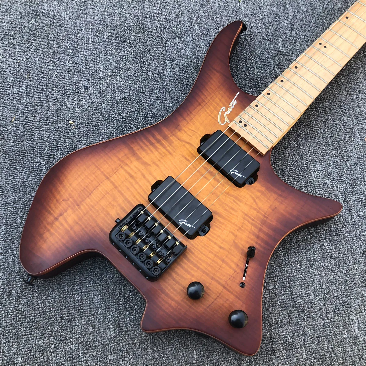 

Grote sunburst Headless Electric Guitar,Satin finish 24 Frets No headstock Solid wood Guitarra,Real photos,Free shipping