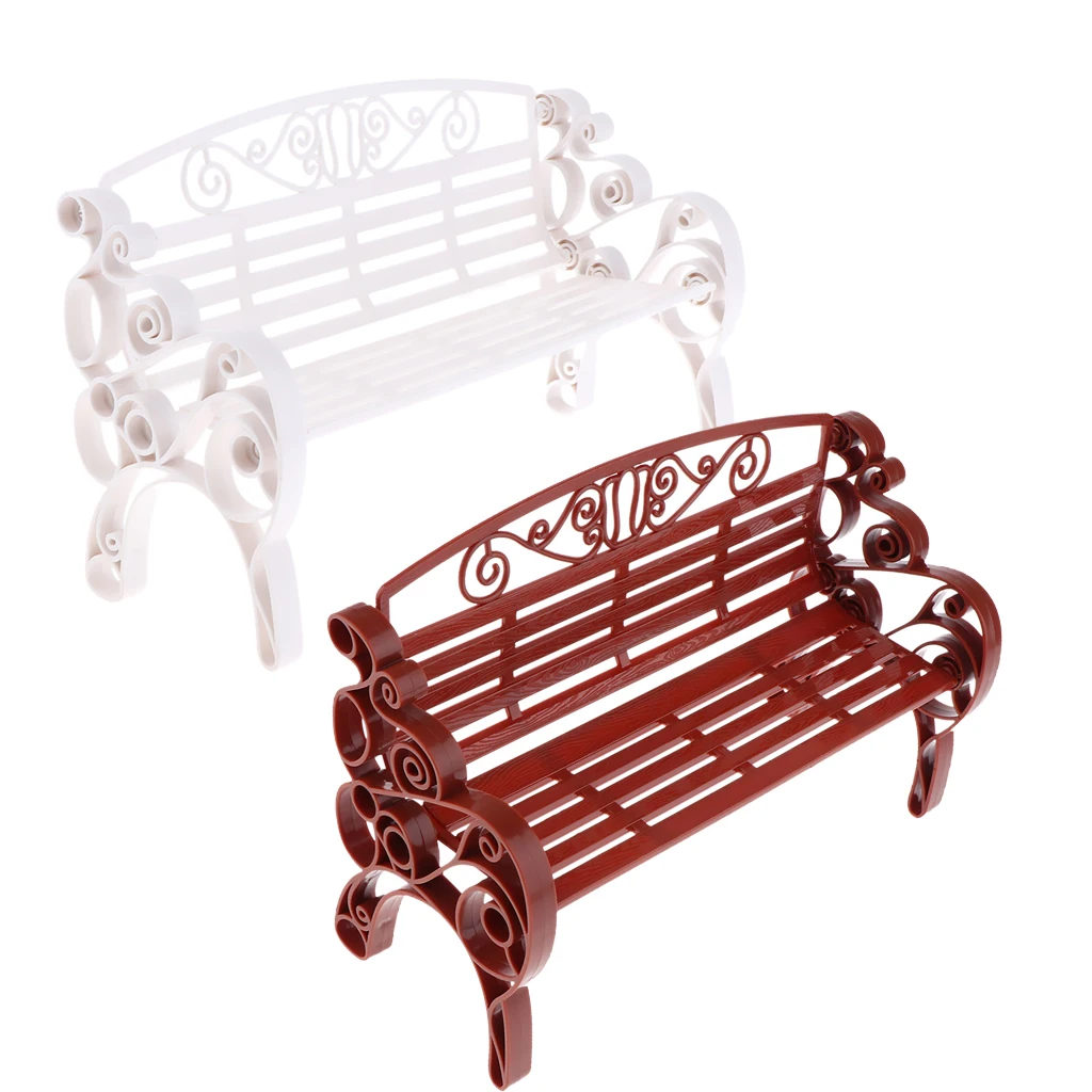 2pcs 1:6 Dollhouse Miniature Furniture Plastic Fairy Garden Patio Park Bench
