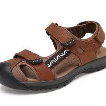 Мужчины Сандалии Из Натуральной Кожи Сандалии Моды для Мужчин Hook& Loop Удобные Досуг Брендовая Обувь Мужчины Пляжные Сандалии Sandalias Hombre