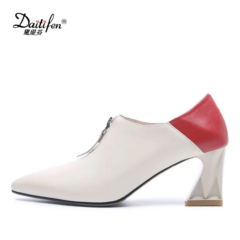 

Daitifen Fashion Pumps Office Shallow Shoes Mixed Colors Genuine Leather Women's Shoes Autumn Mature Pointed Toe High Heels
