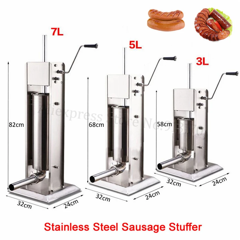 3L Stainless Steel Kitchen Horizontal Sausage Meat Stuffer Filler Maker Machine