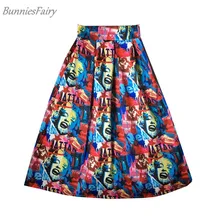BunniesFairy летняя винтажная холст с Мерилин Монро постер печать Высокая талия плиссированная Расклешенная юбка миди Saia Plissada размера плюс