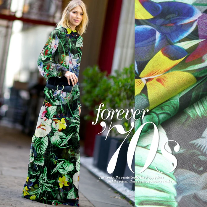 FLORAL PRINT SILK CHIFFON FABRIC 8mm Width 53" 135cm100 Pure Silk