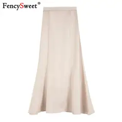 Fencysweet/Новинка 2019 года; мягкие атласные юбки с эластичной резинкой на талии; Летняя женская длинная юбка с высокой талией; плотная