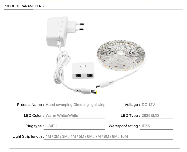 Затемняемый сенсорный выключатель, Светодиодная лента, Ночной светильник, 12 В, водонепроницаемый шкаф, кухонный шкаф, шкаф, лампа 1 м, 2 м, 3 м, 4 м, 5 м