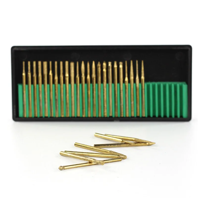 

JAKEMY 30pcs Diamond Grinding Head Shank Drill Bit Set Burr Drill Grinder Bits Dremel Rotary Tools Woodworking