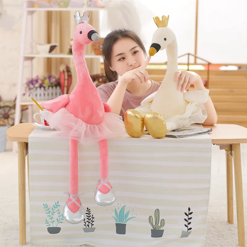 

1pc 50/80cm Lovely Swan with Crown Plush Toy Stuffed Flamingo Doll Kids Baby Lovely Animal Toy for Children Girl Christmas Gift