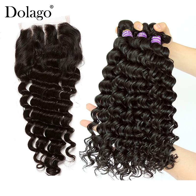 

Deep Wave Bundles With Closure 3 4 Brazilian Hair Weave Bundles With Closure Human Virgin Hair Extension Dolago Products