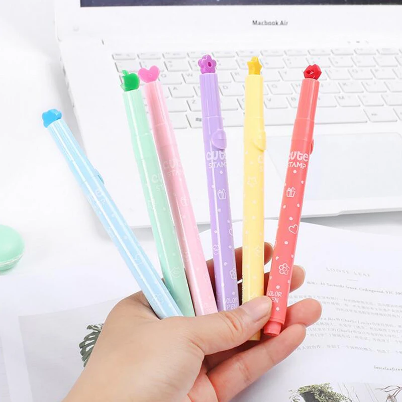 

6 pcs/Lot Cute Highlighter Stamp Marker Pens for Reading DIY Scrapbooking Stationery Material Escolar Office School Supplies