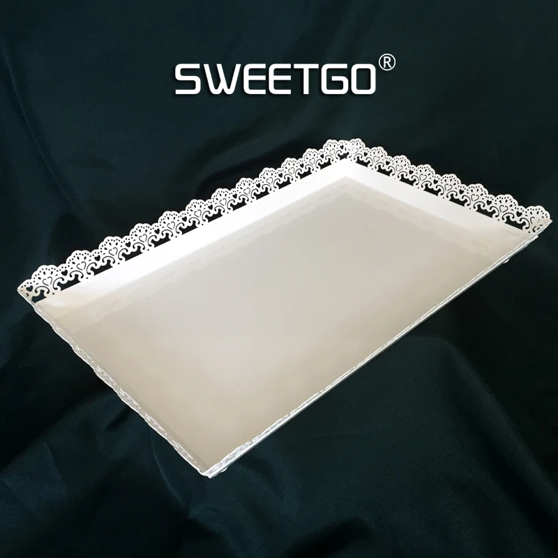 

White cupcake tray metal iron rectangle plate for cake tools backing accessory display plate for cake table decoration SNTP022