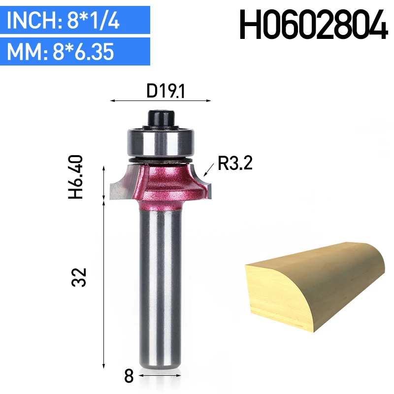 HUHAO 1 шт. хвостовик 8 мм Радиус круглая бухта коробка бит ЧПУ круглый нос карбида фрезы с подшипником для деревообработки Концевая мельница - Длина режущей кромки: H0602804