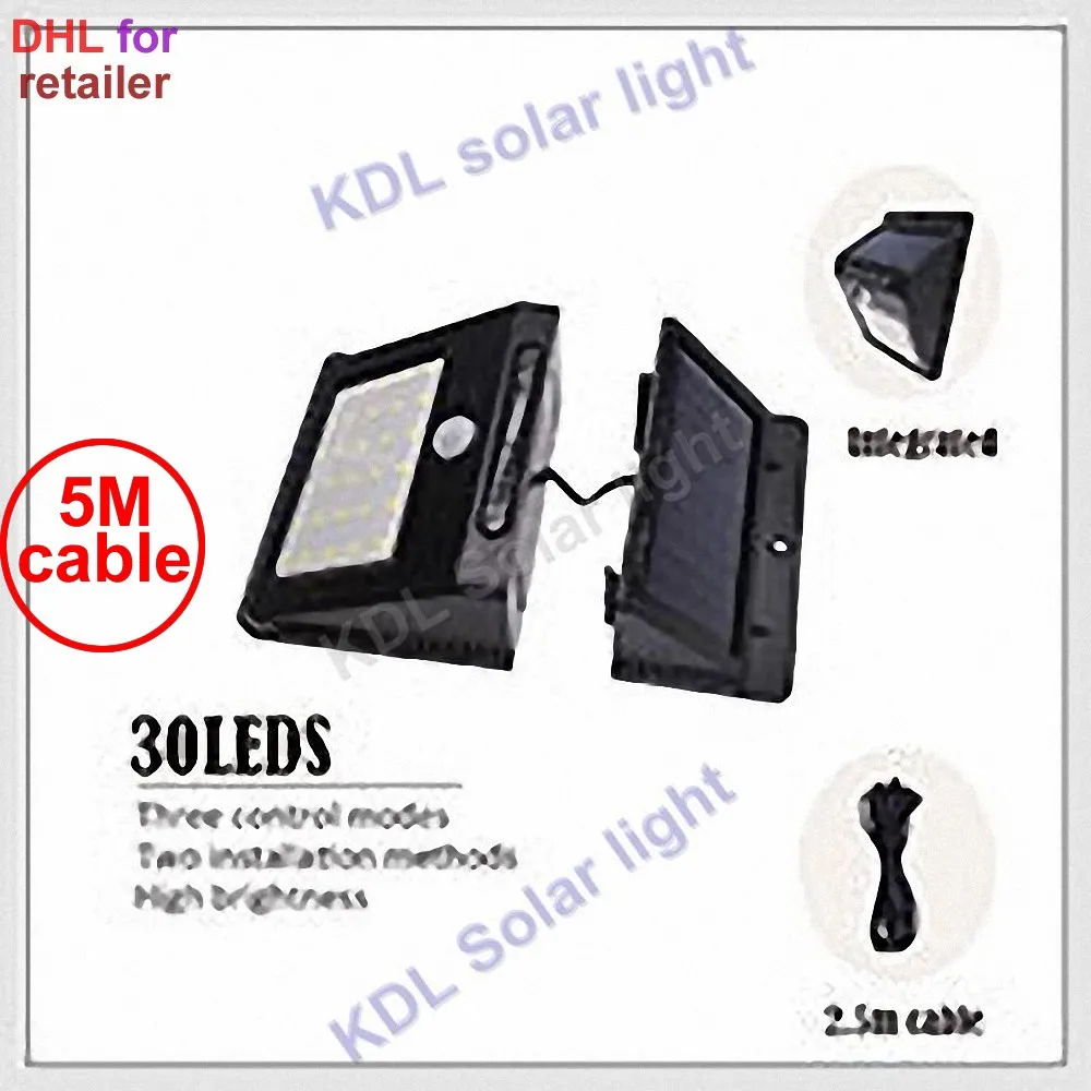 

30 led 500lm solar light split mount pIR motion 3 senser HOOREE LED Solar Wall La IP new 201 5M cable street wall lamp for deck