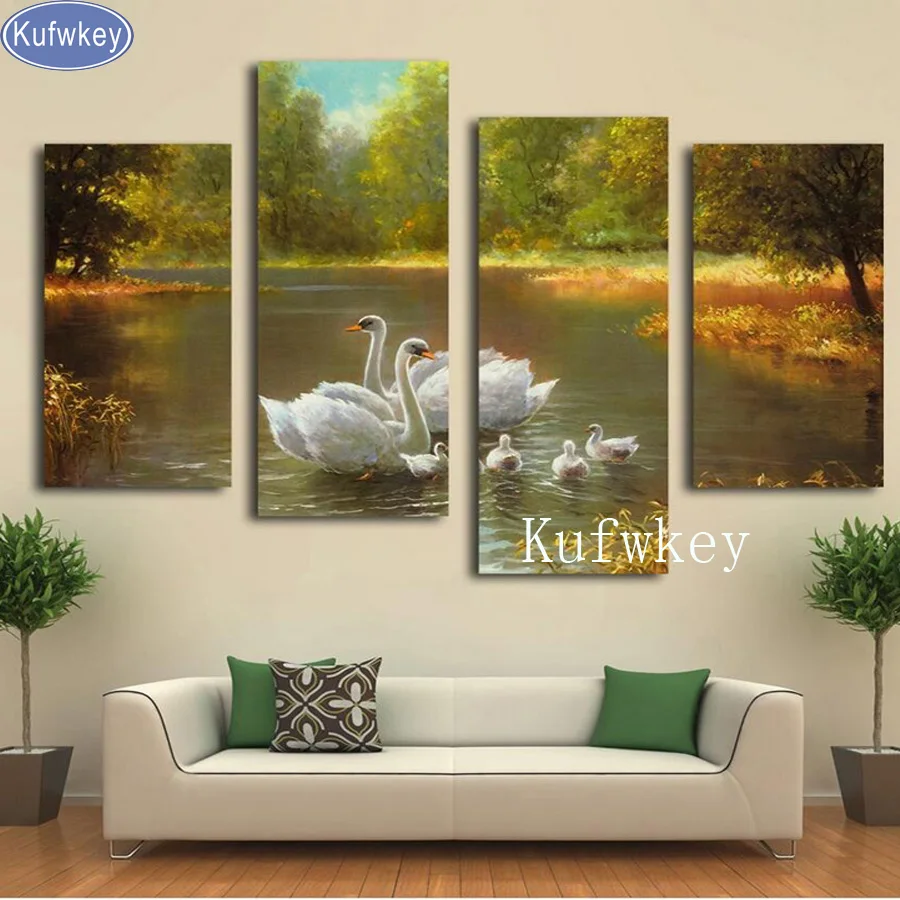 4 pcs photo custom Diamond Painting sale,diy diamond Embroidery Swan
