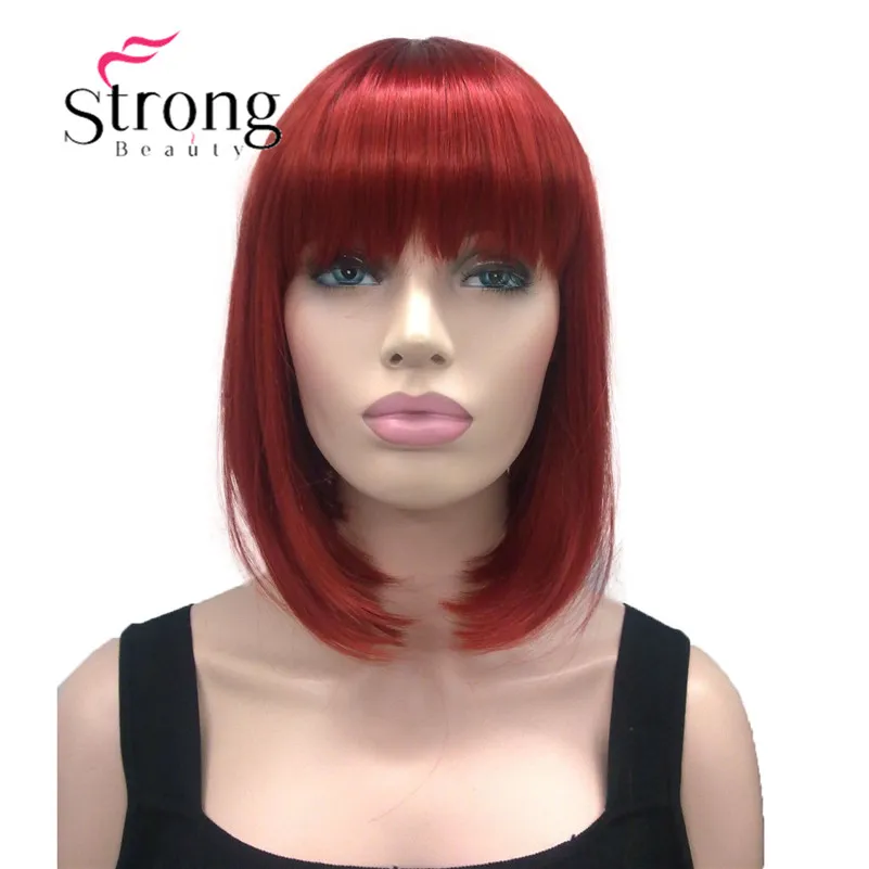 StrongBeauty короткий прямой блонд выделенный боб с челкой синтетический парик черный коричневый красный женские парики выбор цвета
