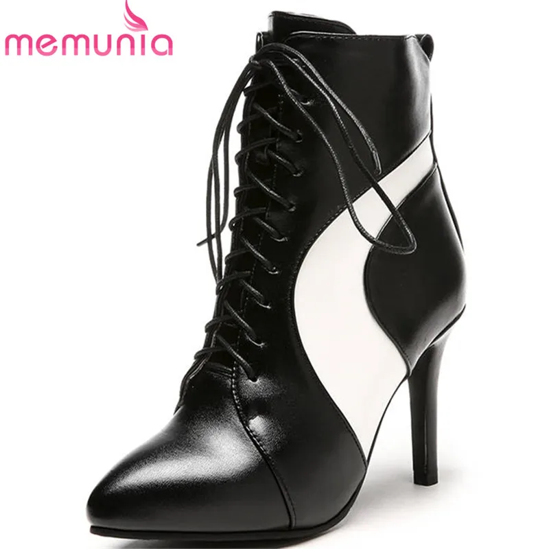 

MEMUNIA 2020 new fashion ankle boots for women mixed colors high heels boots zipper +lace up warm autumn winter ladies shoes