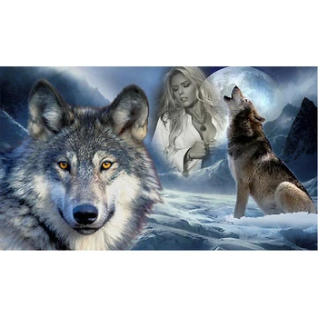 

5D DIY Diamond Painting Snow Wolf&Beauty Cross-Stitch Kits 30*40cm Full Drill Resin Diamond Embroidery Diamond Mosaic Needlework