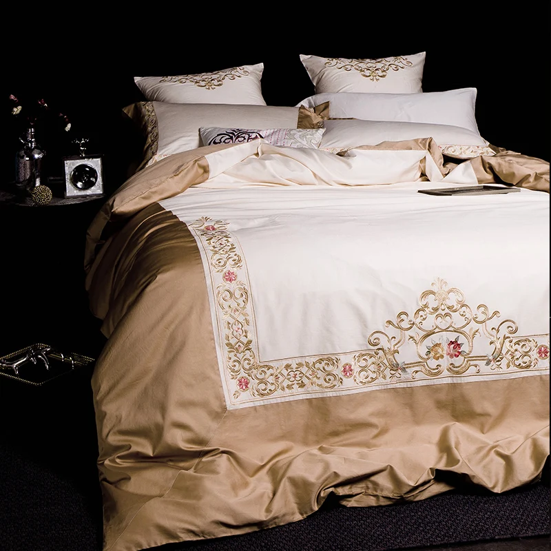 Китайский стиль ретро Постельное белье из египетского хлопка шелк вышитые постельное белье 4/6 шт. King queen Размеры простыня комплект